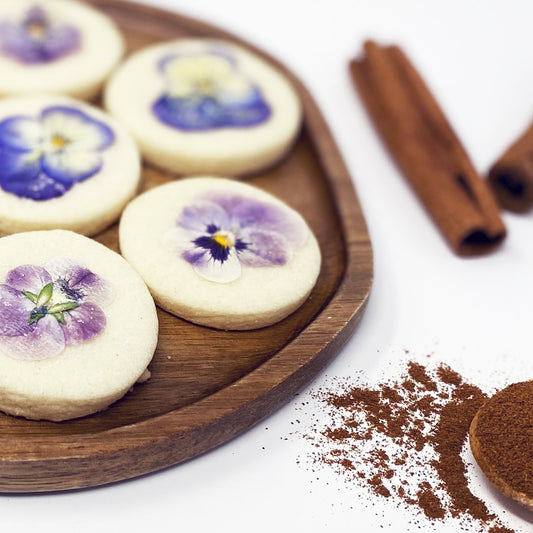 24 Count Cinnamon Edible Pansy Topped  Cookies | Cinnamon Cookies | Artisanal Gift