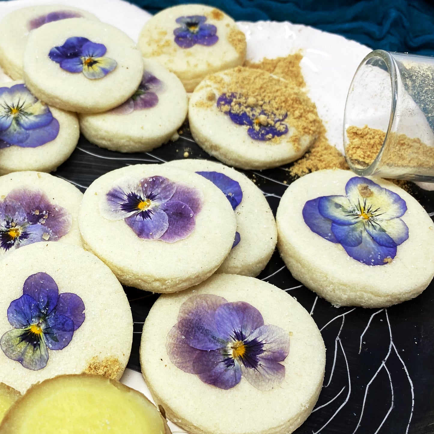 24 Count Ginger Edible Pansy Topped Cookies | Ginger Cookies | Artisanal Gift